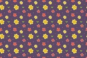 a pattern with yellow and orange flowers on a purple background vector