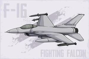 Hand drawn Dynamic F-16 Fighting Falcon American single engine supersonic multirole fighter aircraft vector