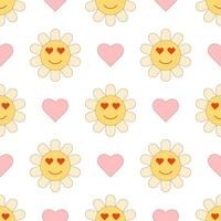 Simple seamless pattern of cartoon daisy lovers. Flat retro groovy style. vector