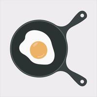 frying pan with Fried egg silhouette on white background vector