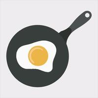 frying pan with Fried egg silhouette on white background vector
