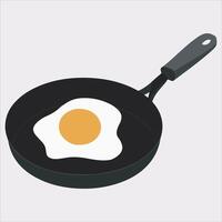 frying pan with Fried egg silhouette on white background vector
