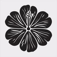 hibiscus flower line art silhouette on white background vector