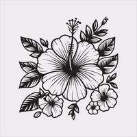 hibiscus flower line art silhouette on white background vector