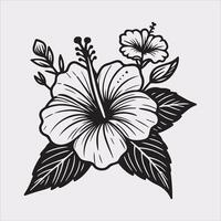 hibiscus flower line art silhouette on white background vector
