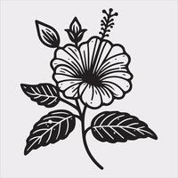 hibiscus flower line art silhouette on white background vector