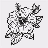 hibiscus flower line art silhouette on white background vector