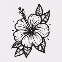 hibiscus flower line art silhouette on white background vector