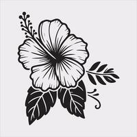 hibiscus flower line art silhouette on white background vector