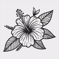 hibiscus flower line art silhouette on white background vector