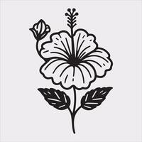 hibiscus flower line art silhouette on white background vector