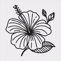 hibiscus flower line art silhouette on white background vector