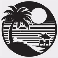 palm tree beach silhouette on white background vector