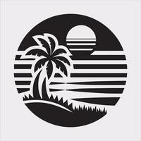 palm tree beach silhouette on white background vector