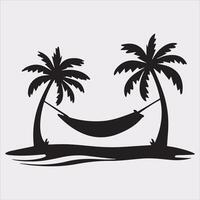 palm tree beach silhouette on white background vector