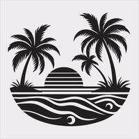 palm tree beach silhouette on white background vector