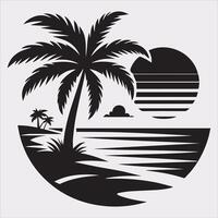 palm tree beach silhouette on white background vector