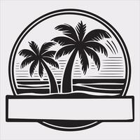 palm tree beach silhouette on white background vector