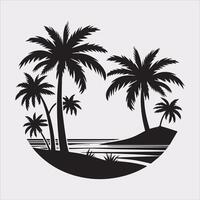 palm tree beach silhouette on white background vector