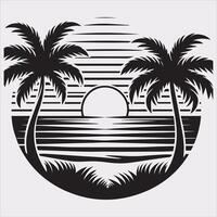 palm tree beach silhouette on white background vector