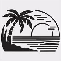 palm tree beach silhouette on white background vector
