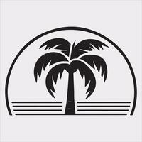 palm tree beach silhouette on white background vector