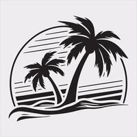 palm tree beach silhouette on white background vector