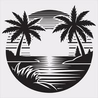 palm tree beach silhouette on white background vector