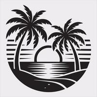 palm tree beach silhouette on white background vector