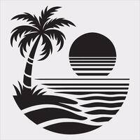 palm tree beach silhouette on white background vector