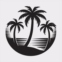 palm tree beach silhouette on white background vector