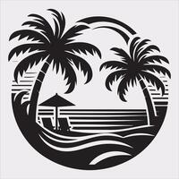 palm tree beach silhouette on white background vector