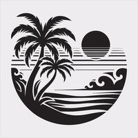 palm tree beach silhouette on white background vector