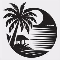 palm tree beach silhouette on white background vector