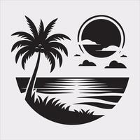 palm tree beach silhouette on white background vector