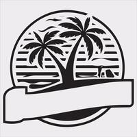 palm tree beach silhouette on white background vector