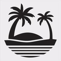 palm tree beach silhouette on white background vector