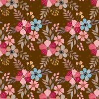 Cute colorful flowers on brown color background seamless pattern. vector