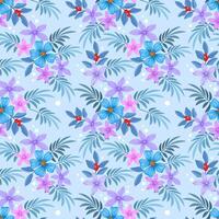 Beautiful blooming flowers design on blue color background seamless pattern. vector