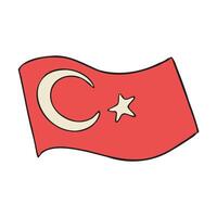 Illustration of the Turkish flag featuring a red background with a white crescent moon and star. The flag is depicted waving, symbolizing national pride and identity vector
