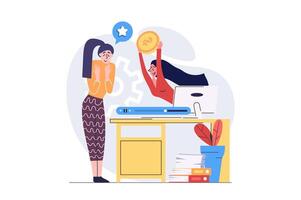 marketing concept in modern flat design for web. Woman creating content and posting in online blog, doing internet promotion, getting monetization and earning finance. illustration. vector