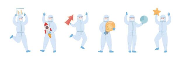 Team of nurses or doctors with isolation gowns, elements for business or web design vector
