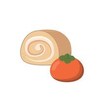 Cake roll with persimmon fruit flavor and cream, high calorie delicious sweet dessert, illustration style, isolated on white background vector