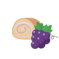 Cake roll with grape fruit flavor and cream, high calorie delicious sweet dessert, illustration style, isolated on white background vector