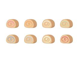 8 colorful cake rolls, delicious and sweet baked, for menu design vector
