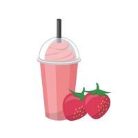 Strawberry flavored fruit smoothie with cream isolated on white background vector