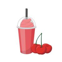 Cherry flavored fruit smoothie with cream isolated on white background vector