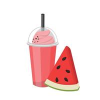 Watermelon flavored fruit smoothie with cream isolated on white background vector