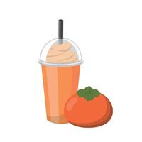 Persimmon flavored fruit smoothie with cream isolated on white background vector