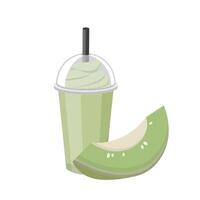 Cantaloupe flavored fruit smoothie with cream isolated on white background vector
